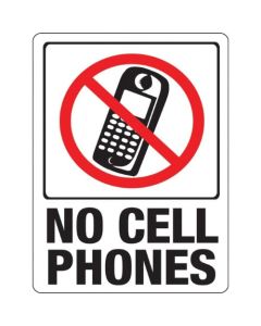 9X12" SIGN NO CELL PHONES PLST