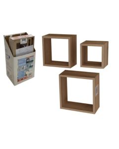 CUBE WALL SHELF 3PCS BROWN